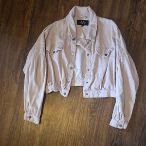 Large L.A. Coalition Women's Cropped Corduroy Jacket in Light Pink